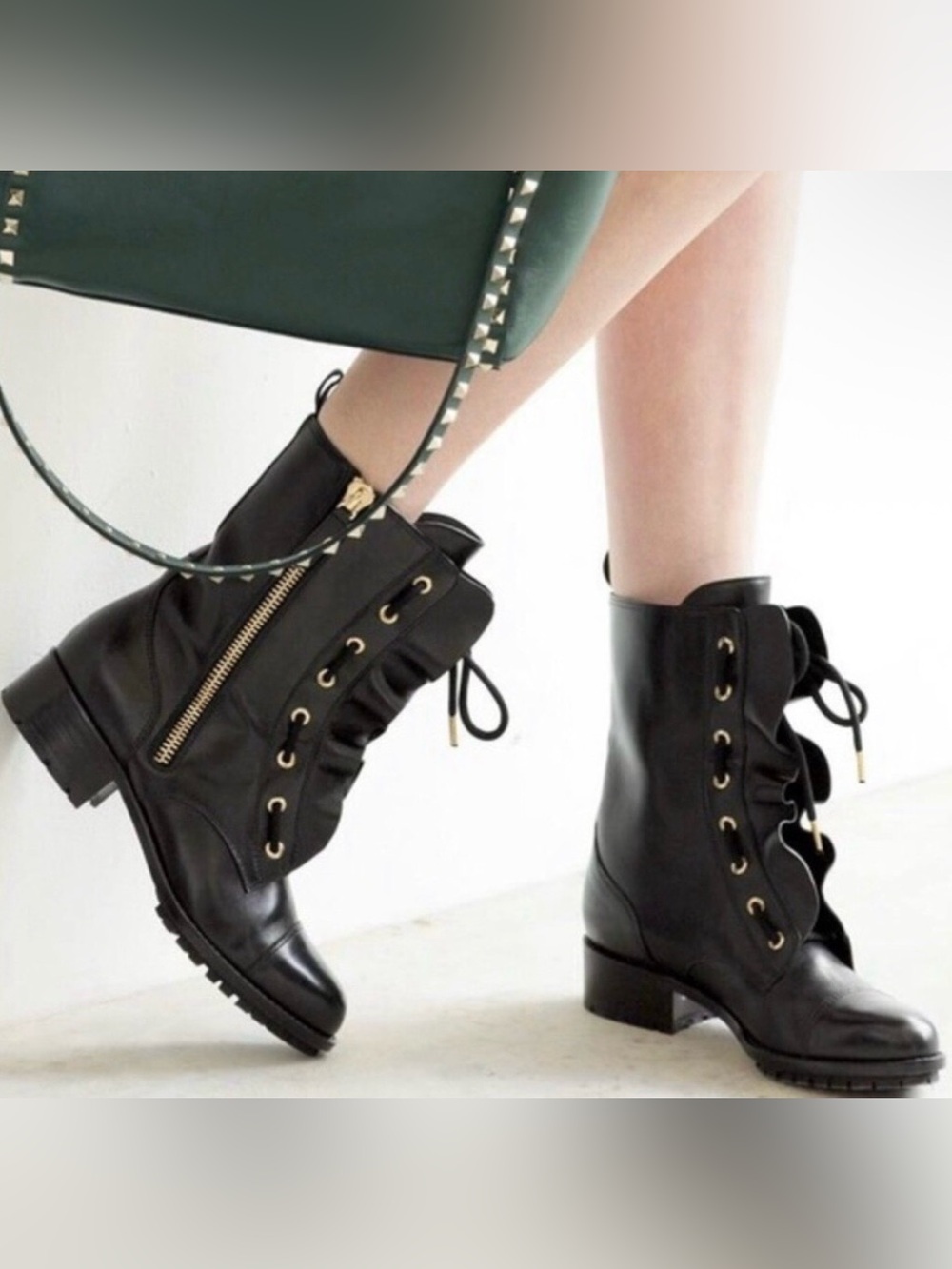 Valentino Garavani Ruffle Combat Boots 40